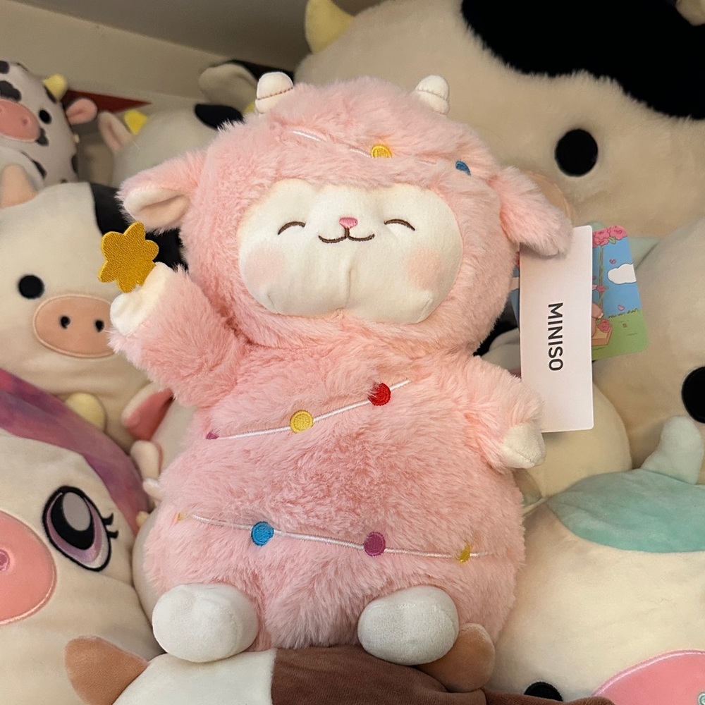 MINISO Cici Lamb Plush Sheep Fluffy Soft NWT Holiday Party Celebration Christmas